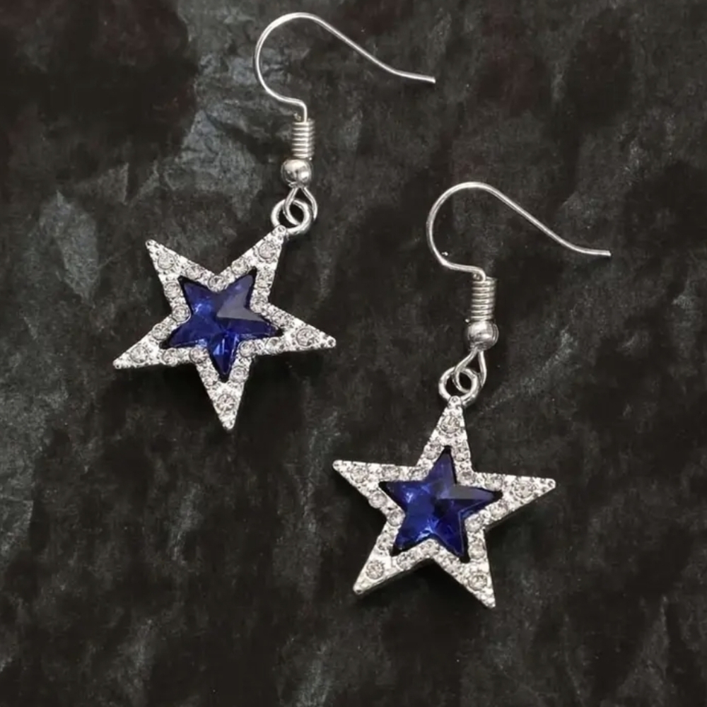 Silver and Blue Star Earrings